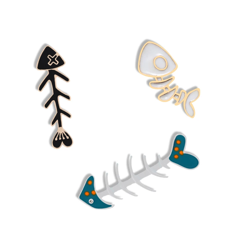 Cartoon Fishbone Brooches Enamel Pin Women Men Child Clothes Jackets Shirt Collar Pin Personality Badge Fantasy Gifts Jewelry