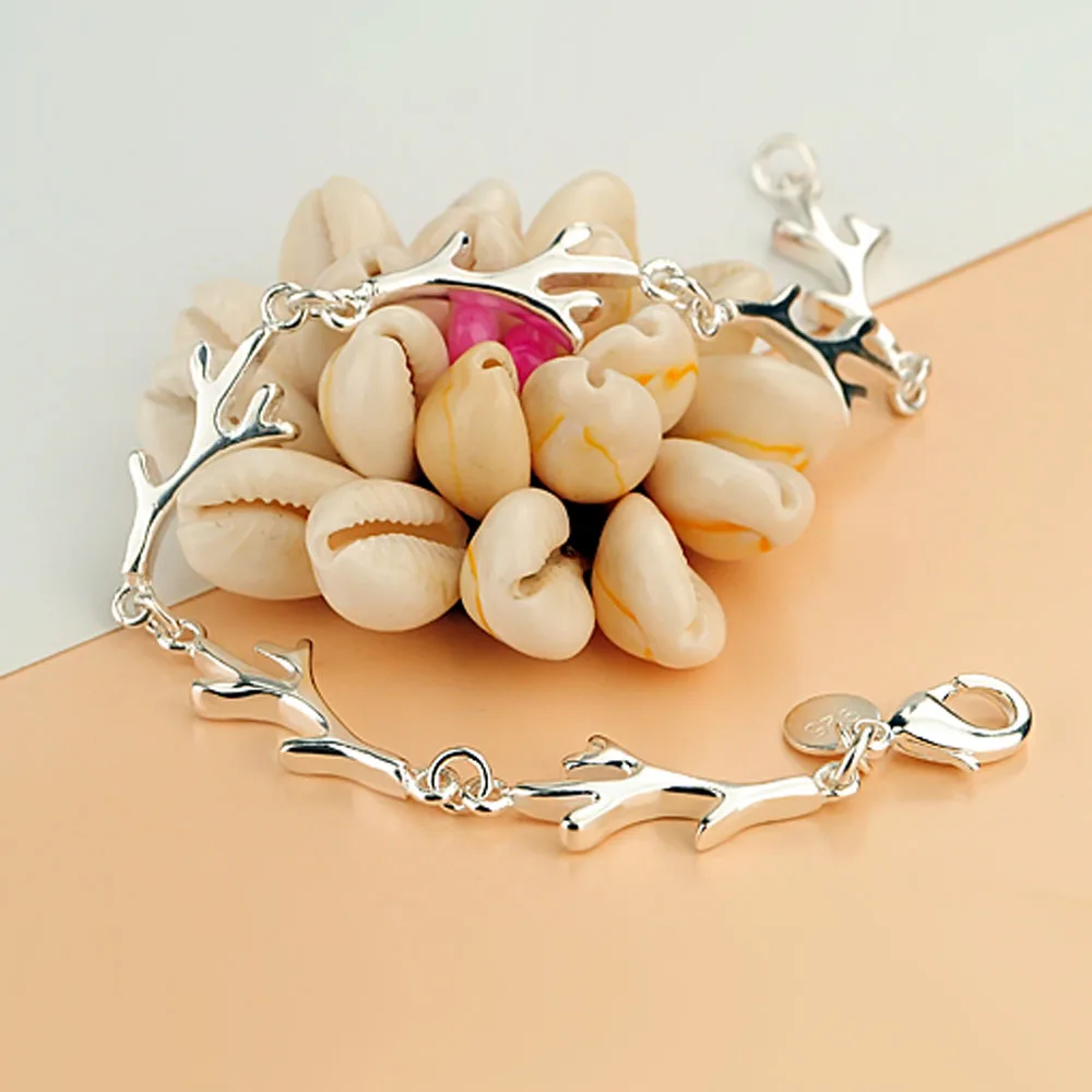 

925 Sterling Silver Bracelet for Women Creative Twig Chain Design Charm Jewelry Secure Lobster Clasp Fine Fashion Accessory