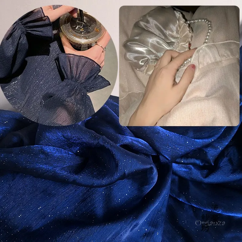 Navy Blue Glitter Starry Sky Organza Fabric For Wedding Decoration Netting Organza Fabric Skirt Curtain Party Supply Flash Cloth