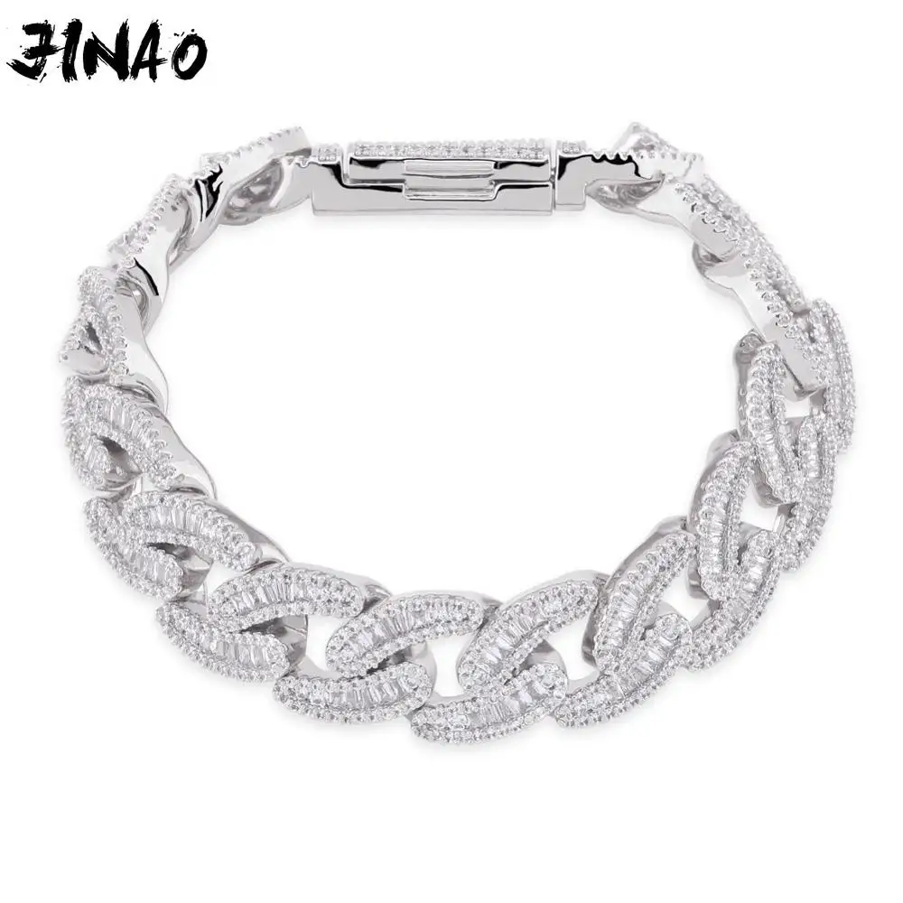 

JINAO New Design Gold Silver color Setting 3A+Big CZ stones Ice Out Zircon Shiny Hip Hop PolygonBracelet Men Women