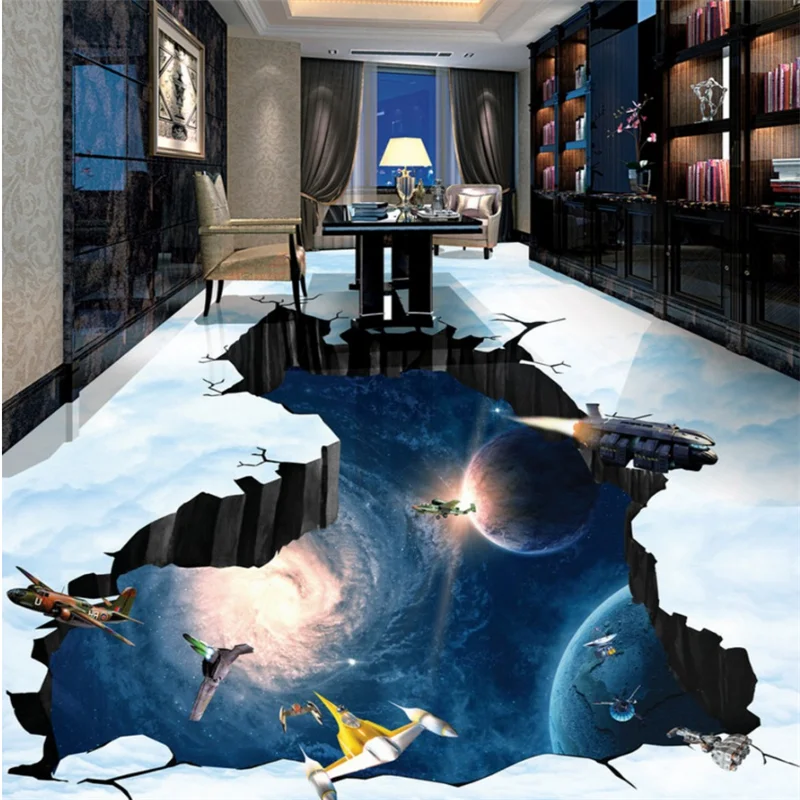 Custom floor painting 3d floor tile universe galaxy earth 3D bathroom living room bedroom hotel floor tile papel de parede обои