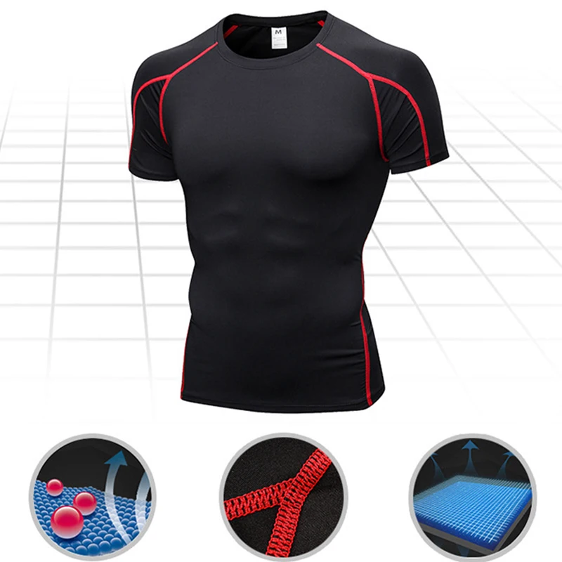 Quick Dry Summer Compression Running T Shirt Men Short Sleeve High Elastic Workout Tops Gym Fitness Sportswear Tshirt Customized