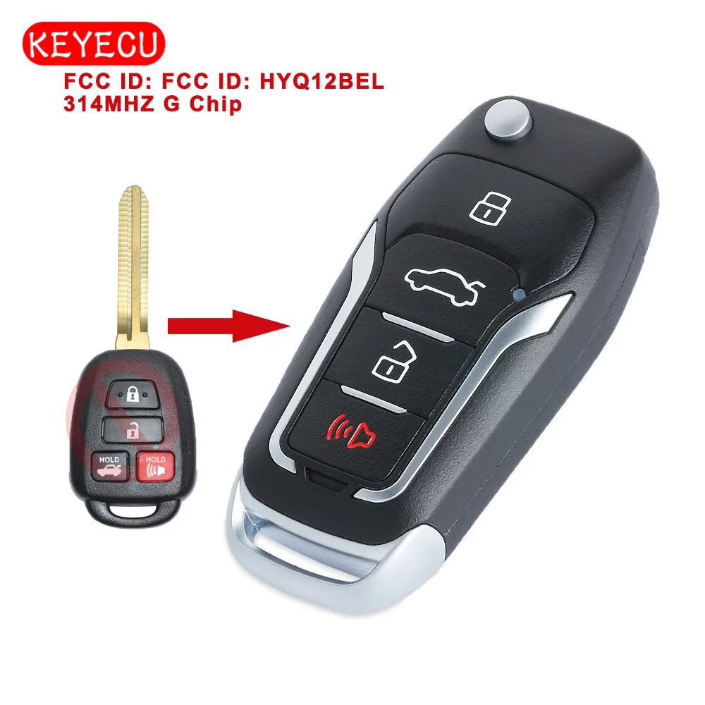 Keyecu Upgraded Remote Key 4 Button 314MHz G Chip for Toyota Camry Rav4 2012-2016 FCC ID: HYQ12BEL