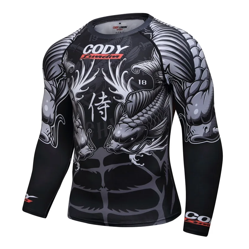 GYM KO MMA T Shirt Men Compression Rashguard Jiu Jitsu BJJ Long Sleeve Fitness Muay Thai Sports Sweater Rash Guard Boxing Jersey