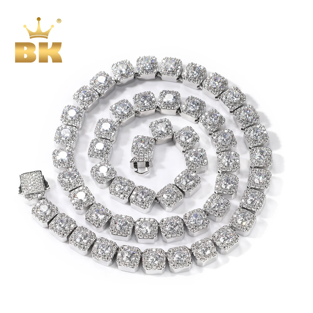 THE BLING KING 10mm Square Clustered Tennis Chain Men's Bracelet HipHop Link Iced Out Baguettecz Cubic Zirconia Rock Jewelry