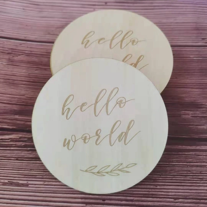 20 Hello World Sign Shower Gift Baby Birth Announcement Wood Discs Baby Announcement Wood Plaques