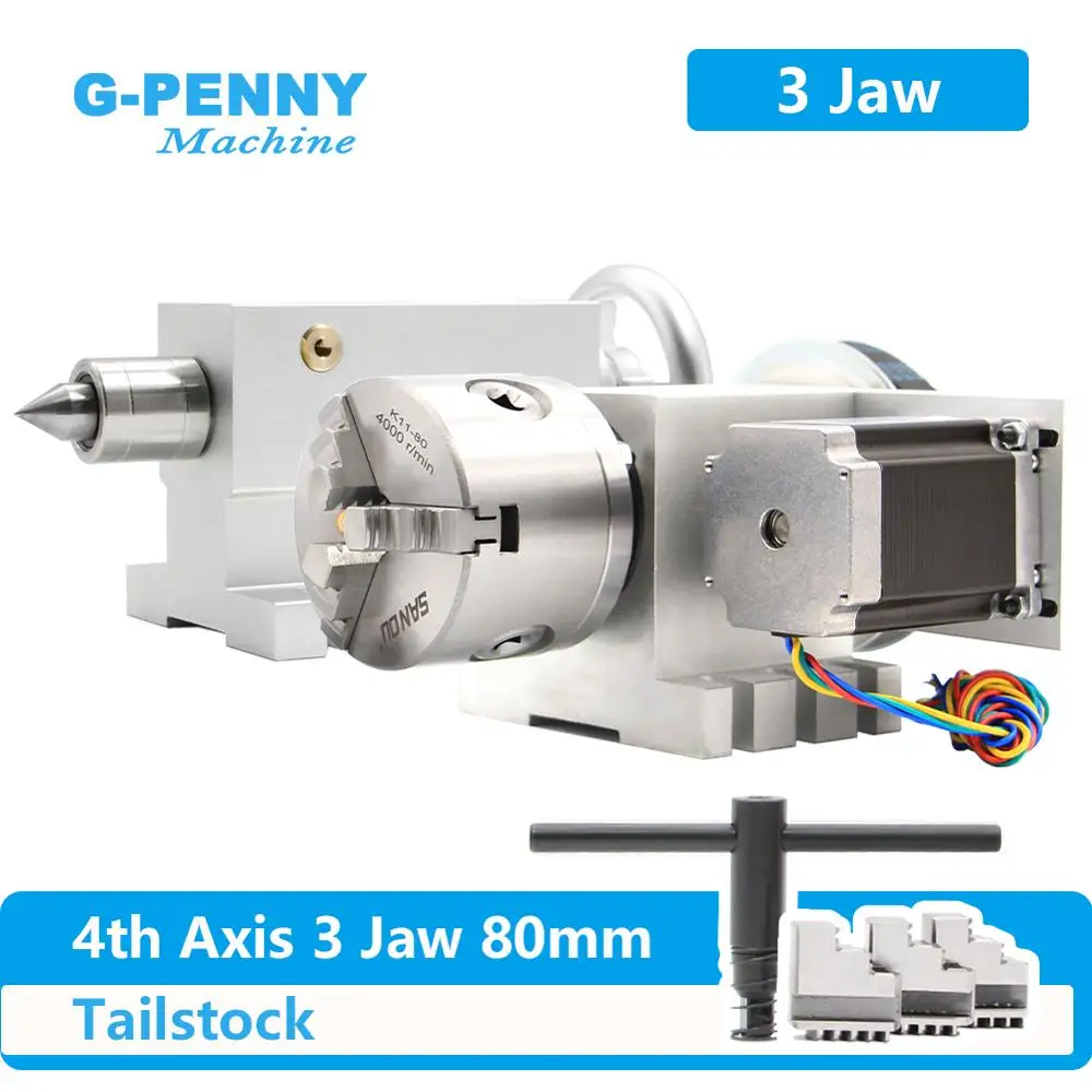 80mm CNC 4th Axis+Tailstock CNC dividing head/Rotation Axis/A axis for Mini CNC router/engraver woodworking engraving machine!