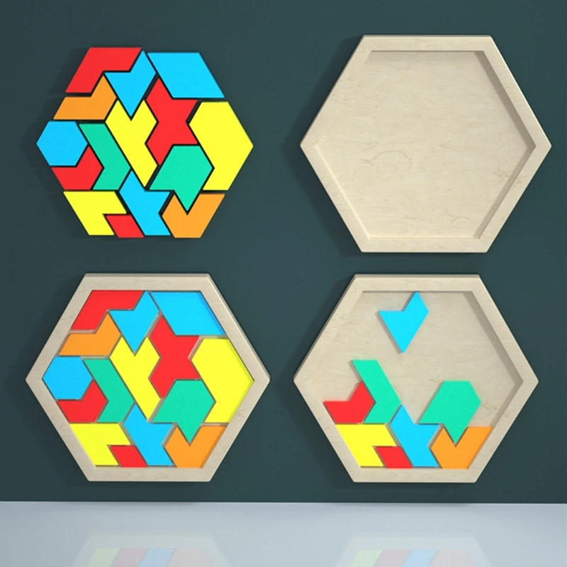 3D Educational Hexagonal Puzzle Silicone Mold Tangram Game Children Toys Epoxy Resin Mold  DIY Jewelry Crafts Making Cast Tools