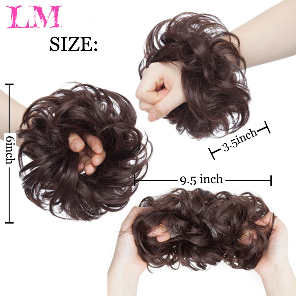 Synthetic Elastic Hair Scrunchie Curly Messy Bun Chignons Hair Rope Natural Fake Hair Bun Curly Clip in Hair Ponytails Extension