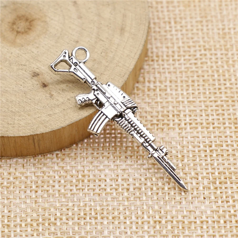 25pcs 44x13mm antique silver Machine gun machine gun submachine gun charms diy retro jewelry fit Earring keychain pendant