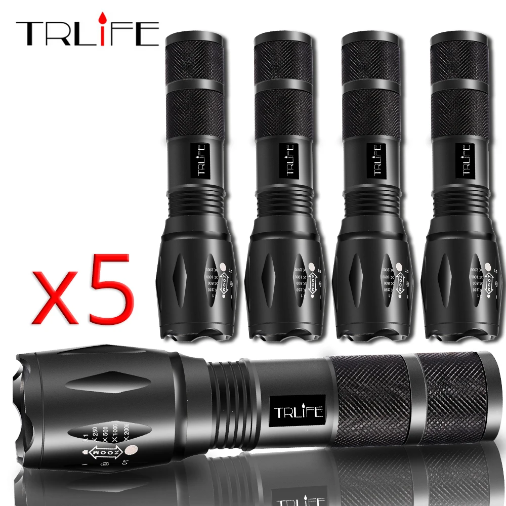 AliExpress TRLIFE 1/3/5PCS 8000LM Tactical LED Flashlight V6/L2/T6 Zoomable Torch Waterproof Bicycle Lamp 5 Modes By 1x18650 or 3xAAA Battery Lamp