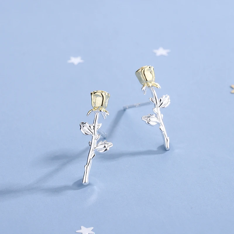 Fashion Lyrical Rose Flower Stud Earrings For Women Cute Golden Geometric Earring Piercing Accessories Lovely Ear Nail Jewelry