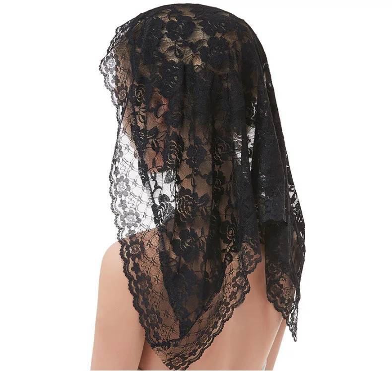 Chic  Lace Head Covering Veils Short Scarf for Bridal Girls White Black Catholic Church Veils In Stock