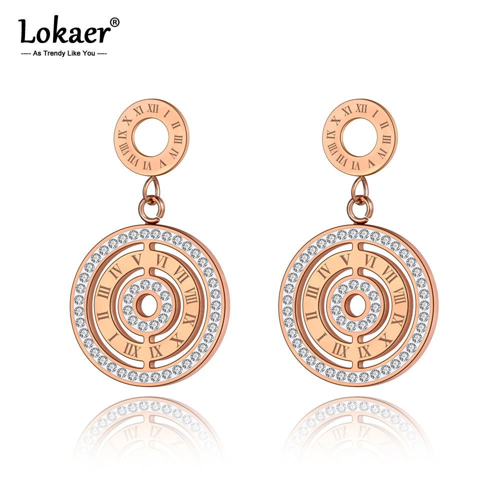 Lokaer Titan Edelstahl Geometrische CZ Kristall Baumeln Ohrringe Für Frauen Klassische Römischen Ziffern Hochzeit Schmuck E20047
