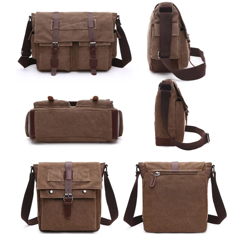 Scione Men Business Messenger Bags For Men Shoulder Bag Canvas Crossbody Pack Retro Casual Office Travel Bag Vintage Retro Bags