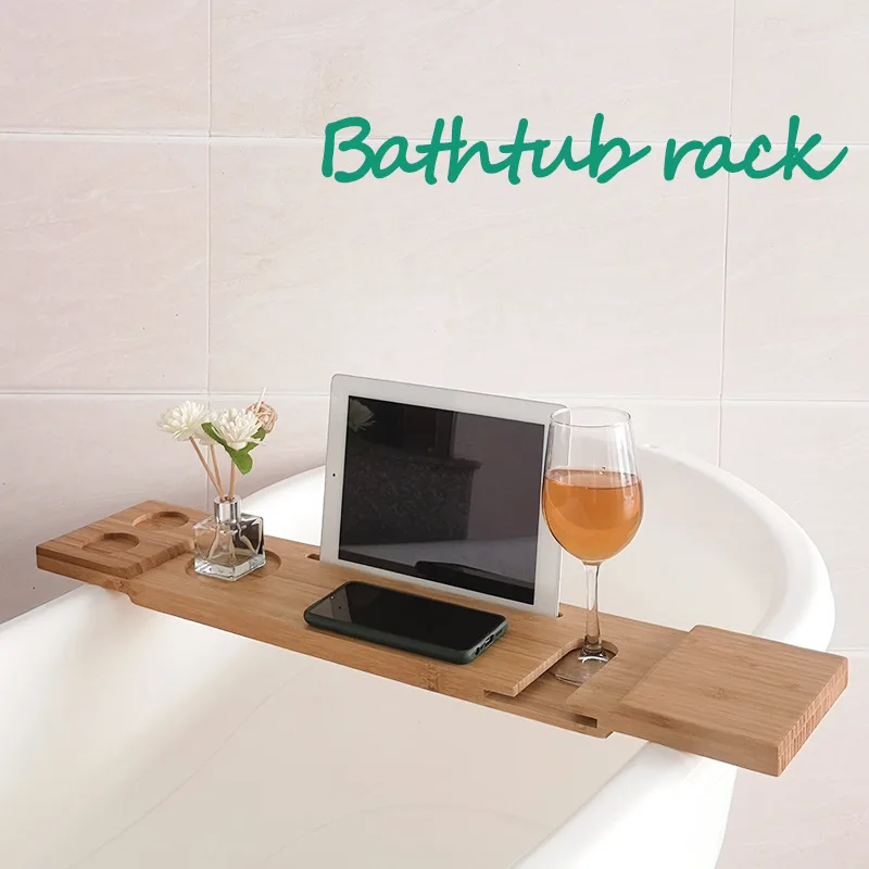 

Bamboo Spa Bathtub Book Wine Holder Non Slip Bottom Sides Bathroom Accessories Multipurpose Bathtub Rack Stand Holder Tool