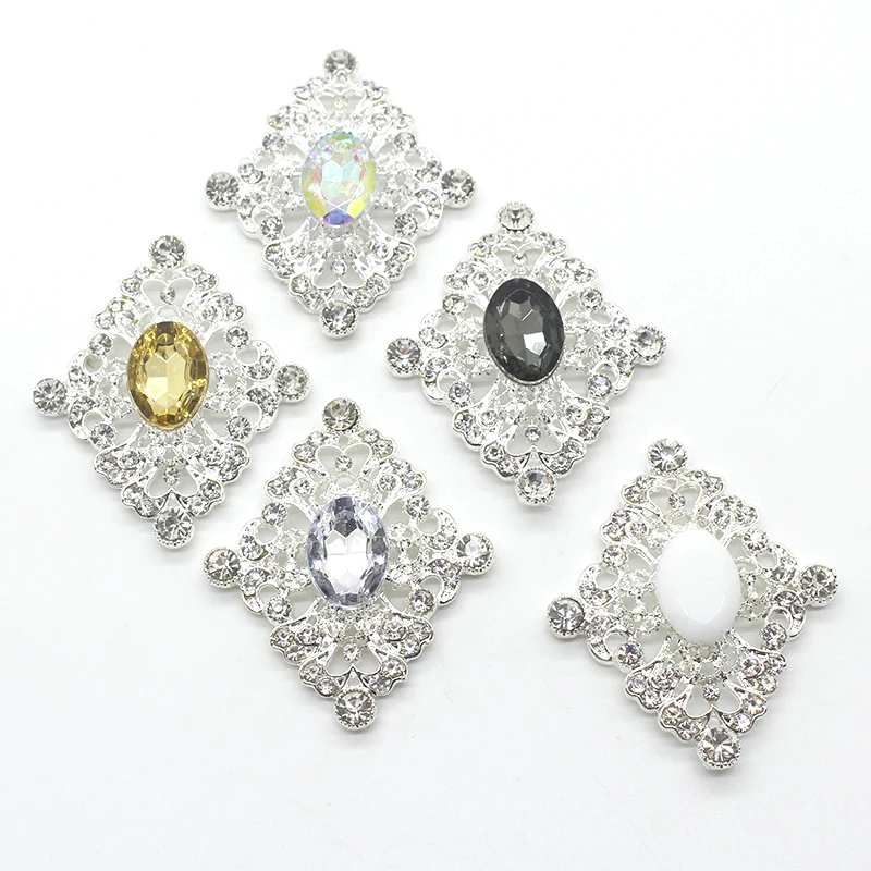 New Fashion 10Pcs 40*46mm Metal Acrylic Crystal Rhinestone Buttons For Craft Embellishment Diy Clothing Decorative Accessories