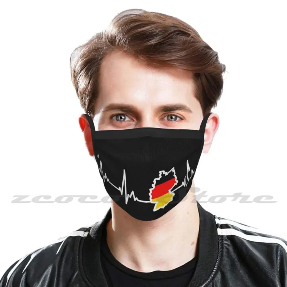 German Flag My Heart For Germany White Heartline Washable Trending Customized Pm2.5 Filter Mask Germany German Flag German