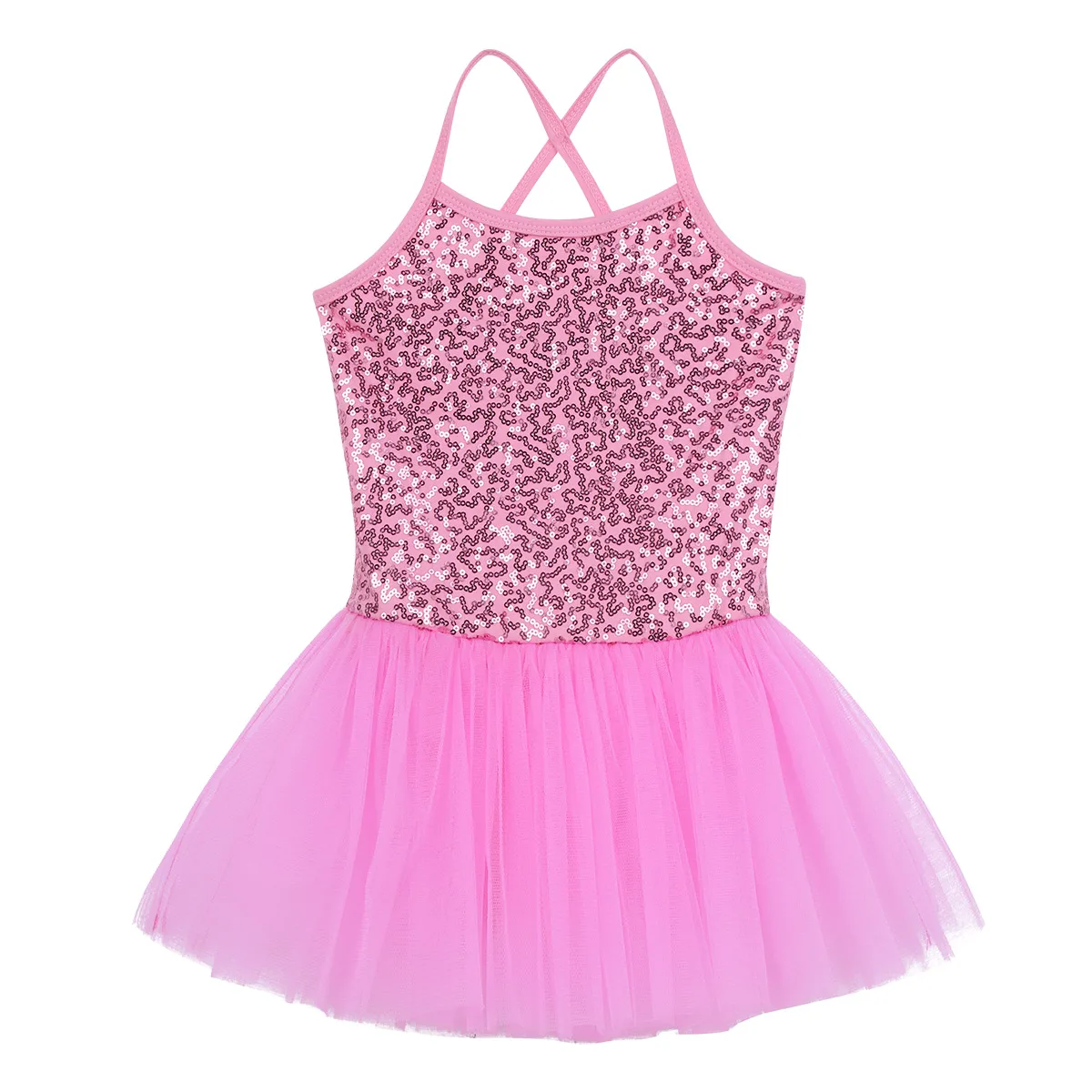 Kid Girls Shiny Sequined Tutu Dress Ballerina Dancewear Clothing Gymnastics Leotard Dress Professional Ballerina Dancing Costume