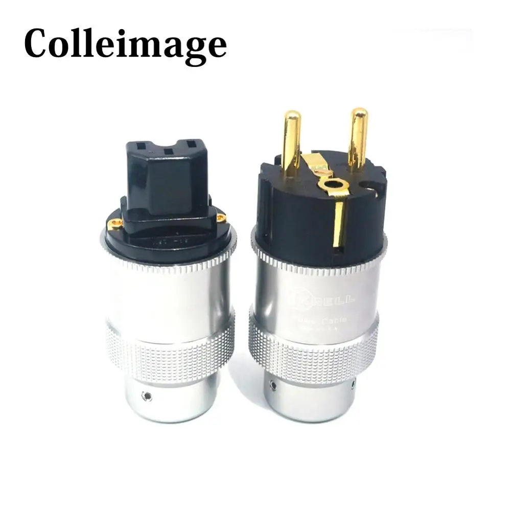 Colleimage Hi-End Krell Gold Plated EU Power Plug IEC Audio Connector HiFi AC Power Cord Plugs For Audiophile DIY Mains Cable