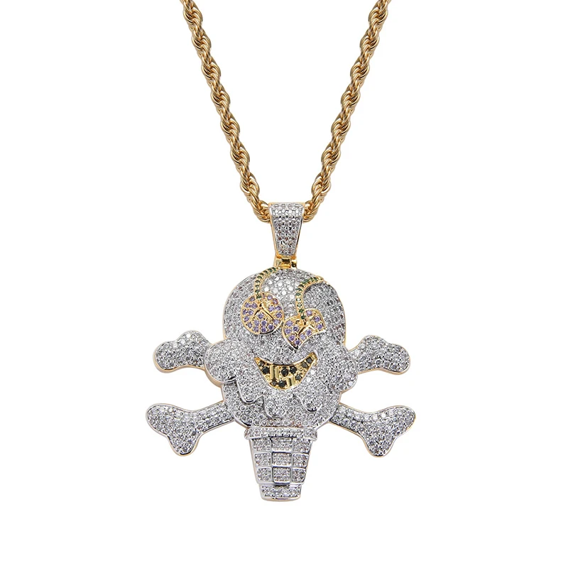 

Hip Hop AAA CZ Zircon Stone Paved Bling Iced Out Ice Cream Pirate Skull Pendants Necklace for Men Rapper Jewelry