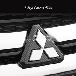 Carbon Fiber Front Grille Central Logo Frame Central Panel Sequin Cover Trims Sticker For Mitsubishi ASX 2020 2021 Car Accessory