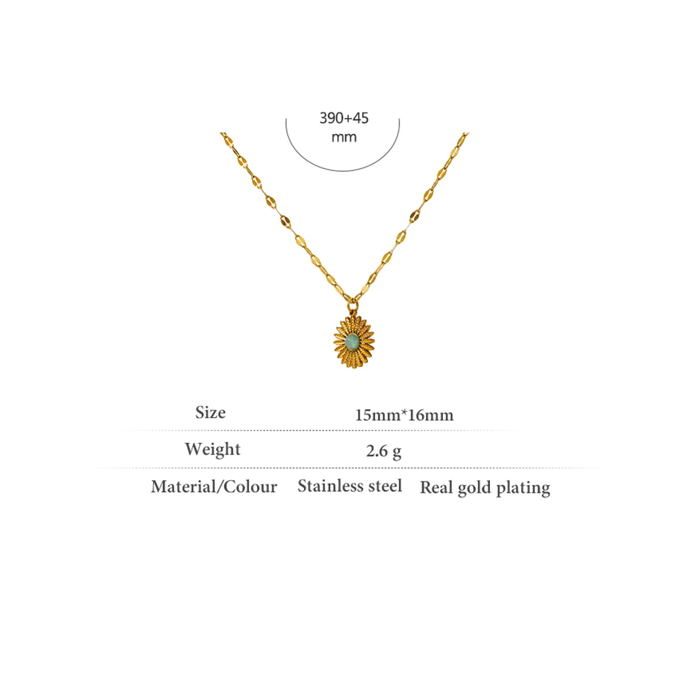Yhpup 316L Stainless Steel Accessories Trendy Flower Natural Stone Pendant Necklace Charm Metal Collar Golden Fashion Jewelry