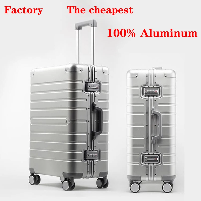 Dengan Harga Murah 20 "24" 28 "Inch Koper 100% Aluminium Perjalanan Bagasi Spinner Di Koper Troli tas Travel Koper Di Roda