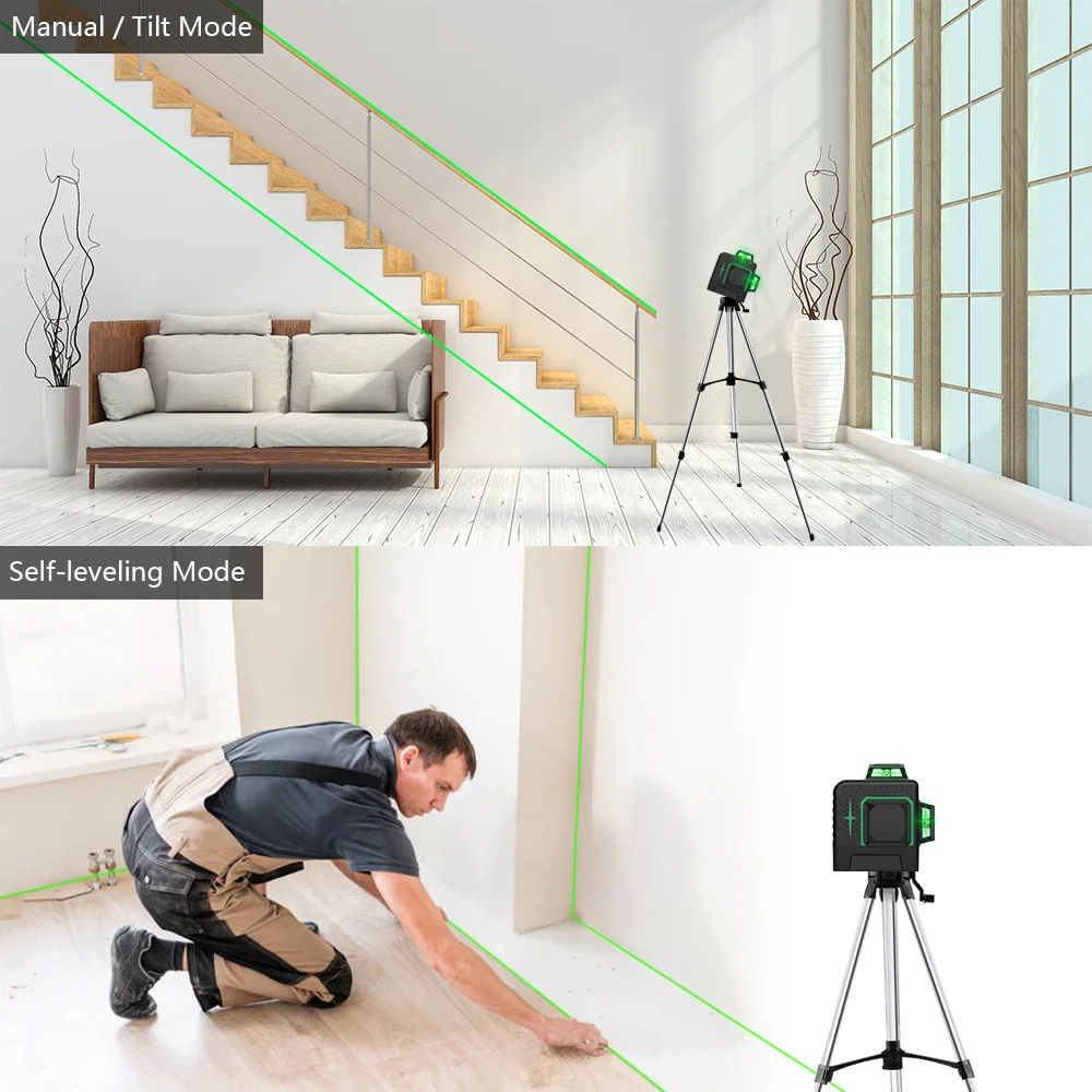 12 Lines 3D Green Laser Level Horizontal And Vertical Cross Lines Indoors and Outdoors Mini Laser Level