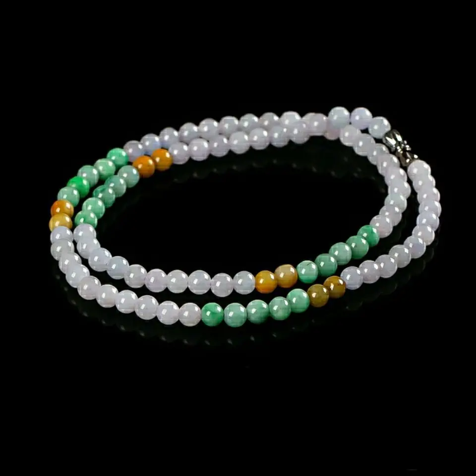 Latest Three Color Beads Jadeite Necklace Natural Jade Handmade  Pendant Rope Genuine Jewelry Accessories