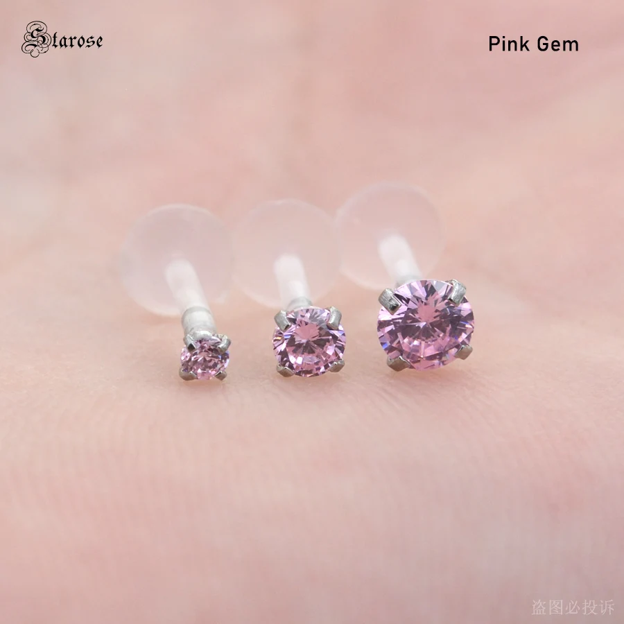 Starose 2Pcs 1.2x6/8mm Acrylic Nose Piercing Labret Stud Nose Rings Zircon Lip Piercing Jewel Ear Piercing Helix Tragus Earrings