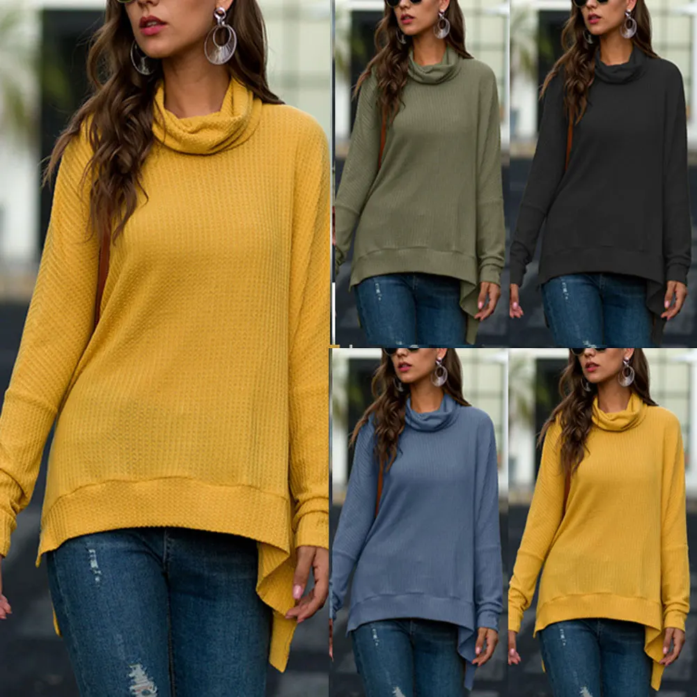 Suéter de manga larga para Mujer, jersey de cuello alto, informal, suelto, Tops de punto, moda de otoño