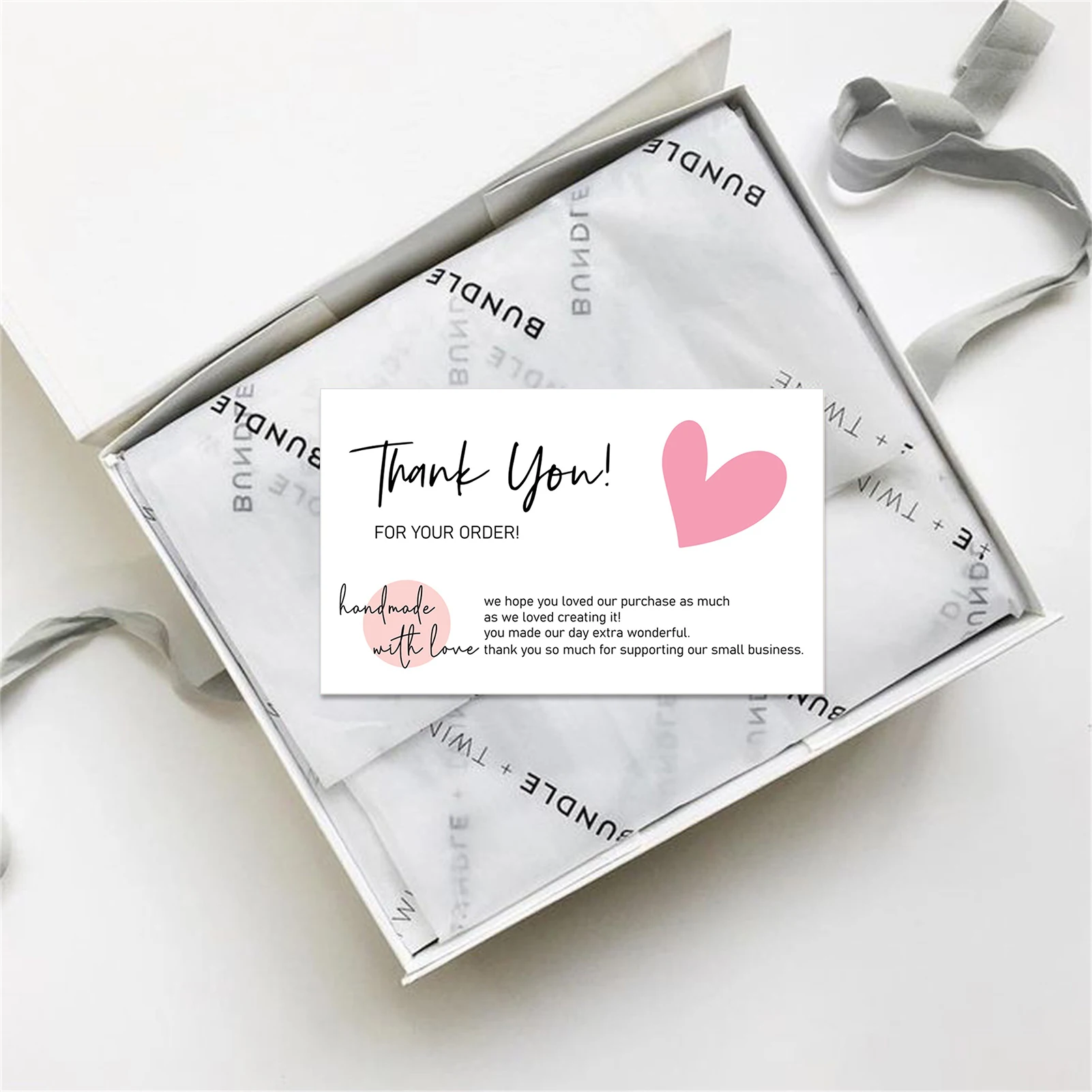 30pcs/pack Pink Thank You Card For Supporting Business Package Decoration Business Card Handmade With Love For Sellers Gifts