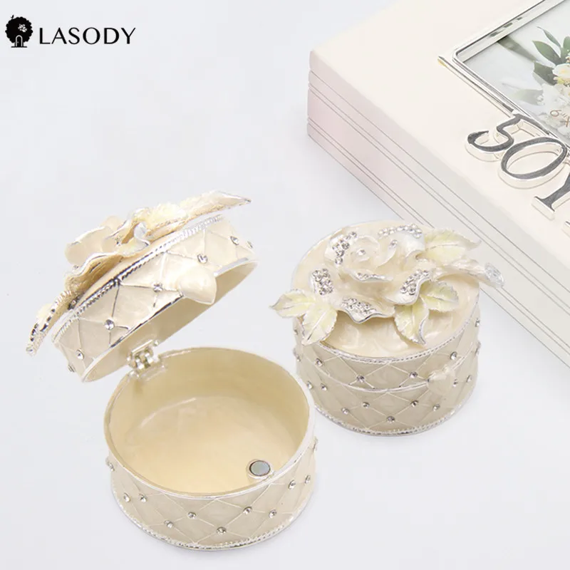 LASODY Jewelry Display Box Girl Jewelry Flip Storage Box Ring Necklace Crystal Pearl Gift Box Home Decoration Souvenir