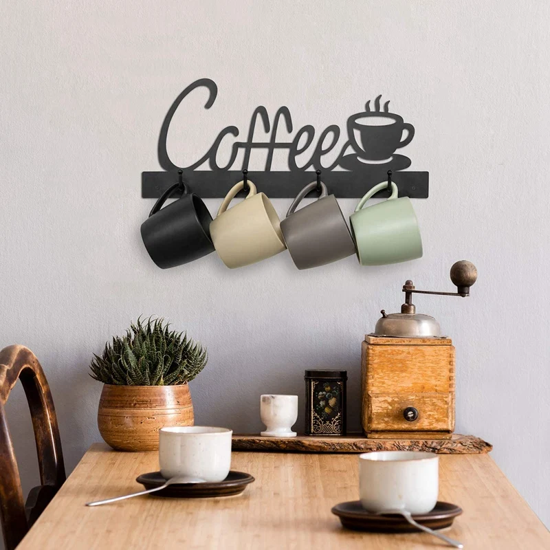 Coffee Mug Holder Wall Mounted,Coffee Bar Decor Sign,Coffee Cup Rack Holds,Coffee Sign Mug Hanger,Coffee Mug Rack