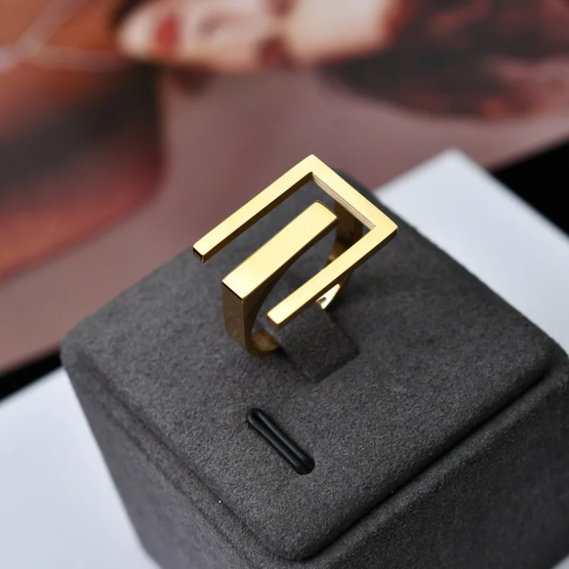 316L Stainless Steel New Fashion Upscale Jewelry Minimalism Punk Hip Hop Wide Geometrically Stripe Ring For Women Ladies Gift