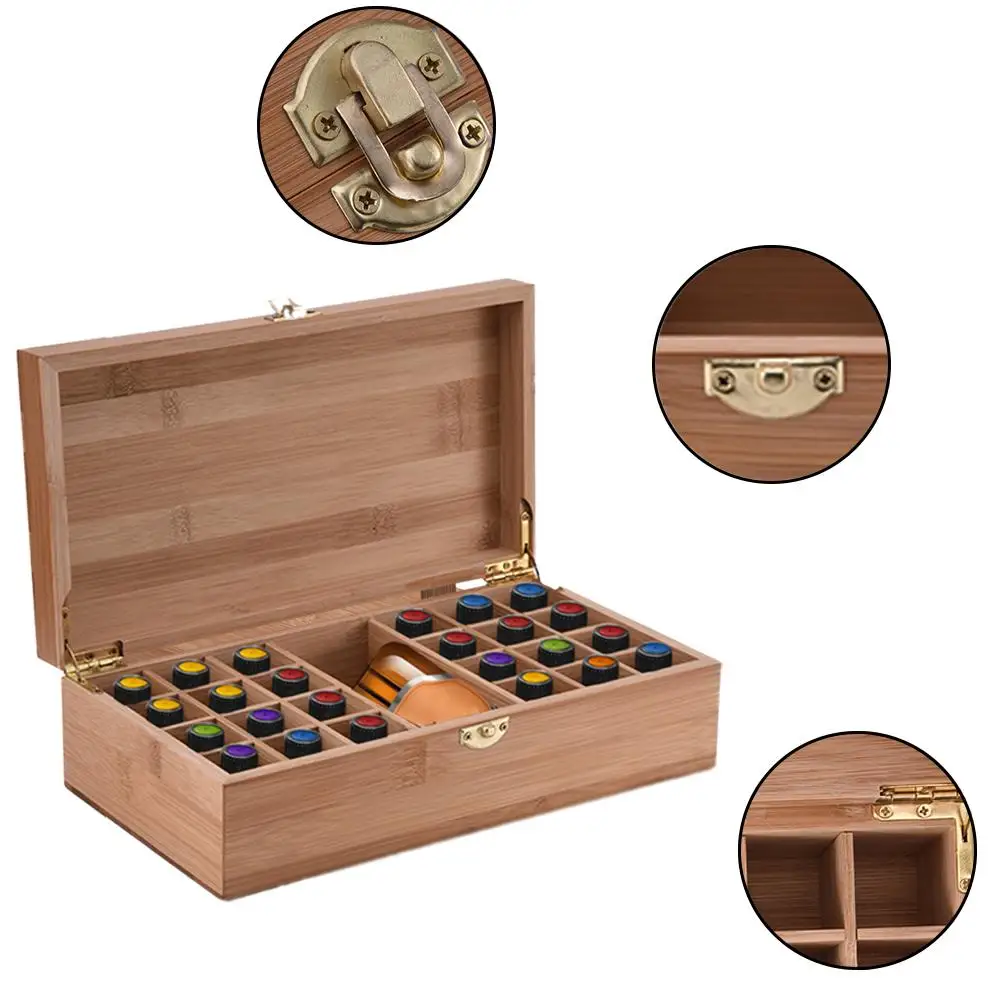 25 Grids Bamboo Essential Oil Storage Box Organizer DIY Protective Wooden Storage Case Travel Perfume Bottles Protect Container