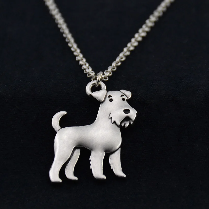 Vintage Boho Airedale Terrier & Schnauzer Dog Charm Pendant Necklace For Women Men Jewelry Pet Gift Stainless Steel Long Chain