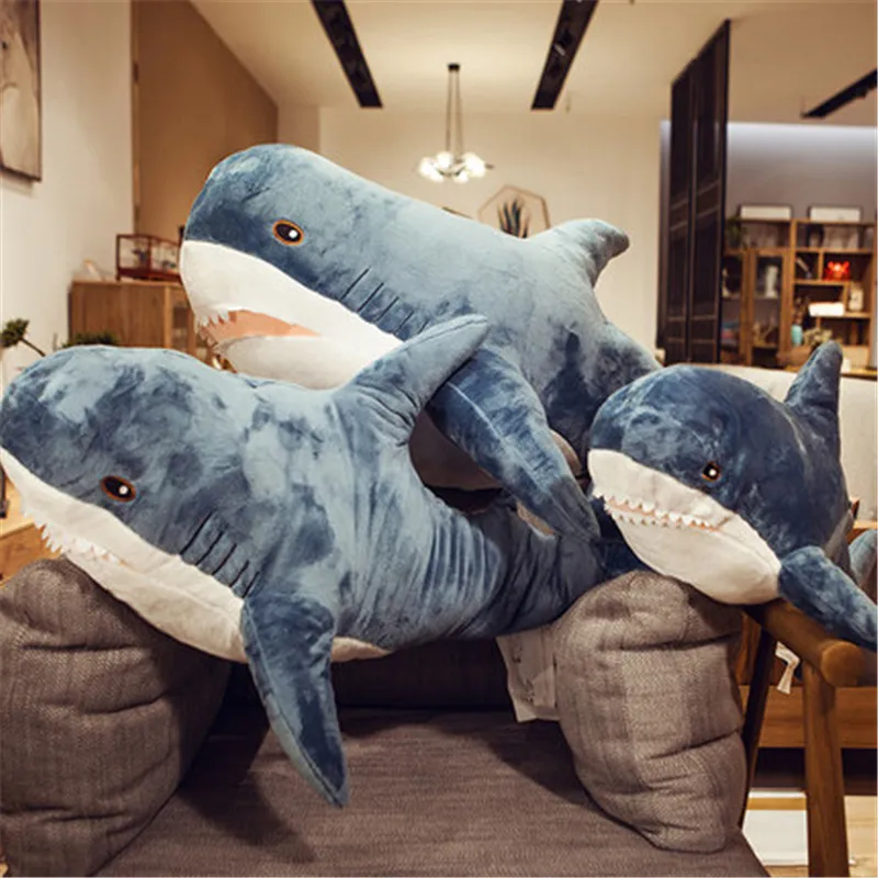 60-140cm Big Giant Polupar Shark Skin Soft Plush Shark Semi-Finished Coat Fish Pillow Toys Dolll Gift for Kids Baby