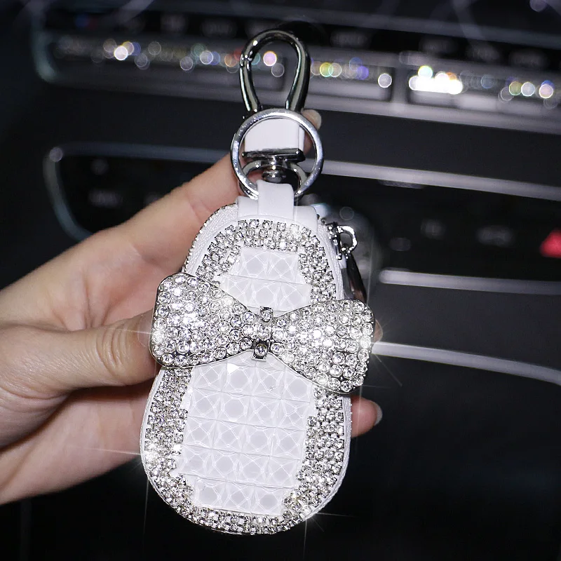 New Universal Diamond Leather Car Key Cover  Case Shell Jacket Protector Car Accessories for Girl Woman for MAZDA  Benz Bmw F30