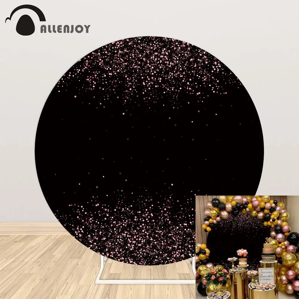 

Allenjoy Glitter Sequin Round Backdrops Golden Dots Black Sliver Gradient Wedding Photobooth Birthday Circle Table Cover Fabric