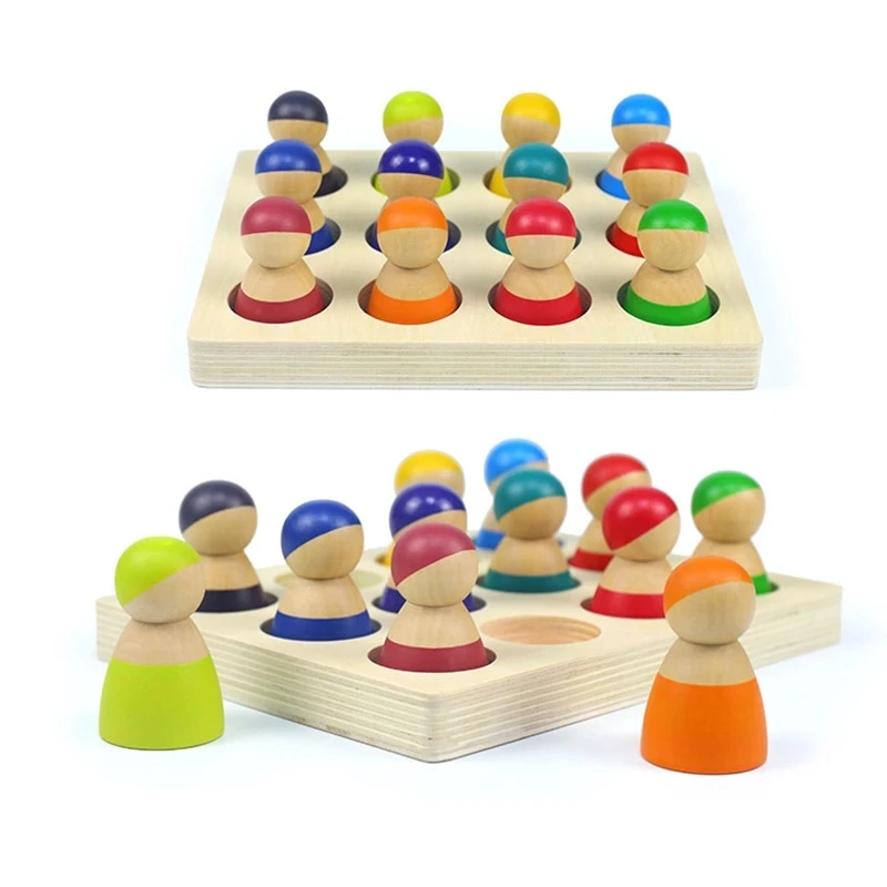 

Montessori Wooden Rainbow Block Wood Stacking Toys Rainbow People Blocks Ball Rainbow Stacker Eductaional Kids Toy