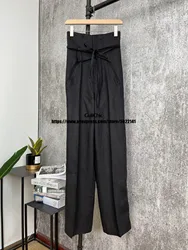 3.9 HIGH END QUALITY Hemp Bandage Wide Leg Pants Female Fashion High Waist Straight Trousers