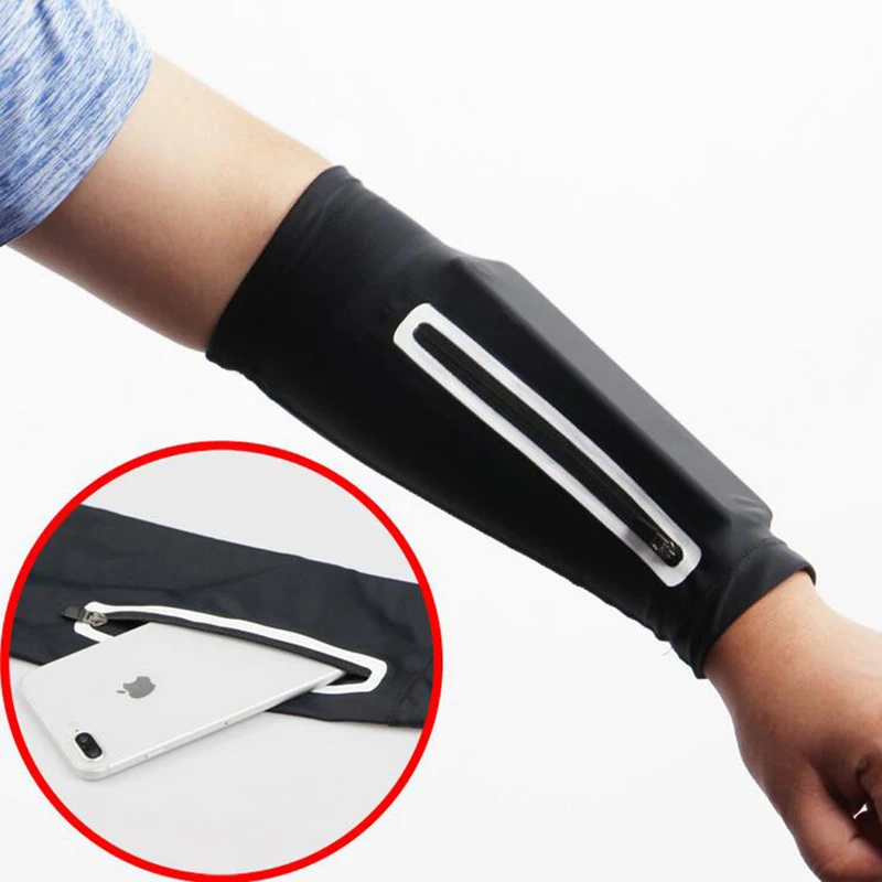 Short/Long Version Sport Arm Warmers Phone Bag for Fishing Climbing Hiking Fitness Running Cycling Arm Sleeve with Zipper Pocket