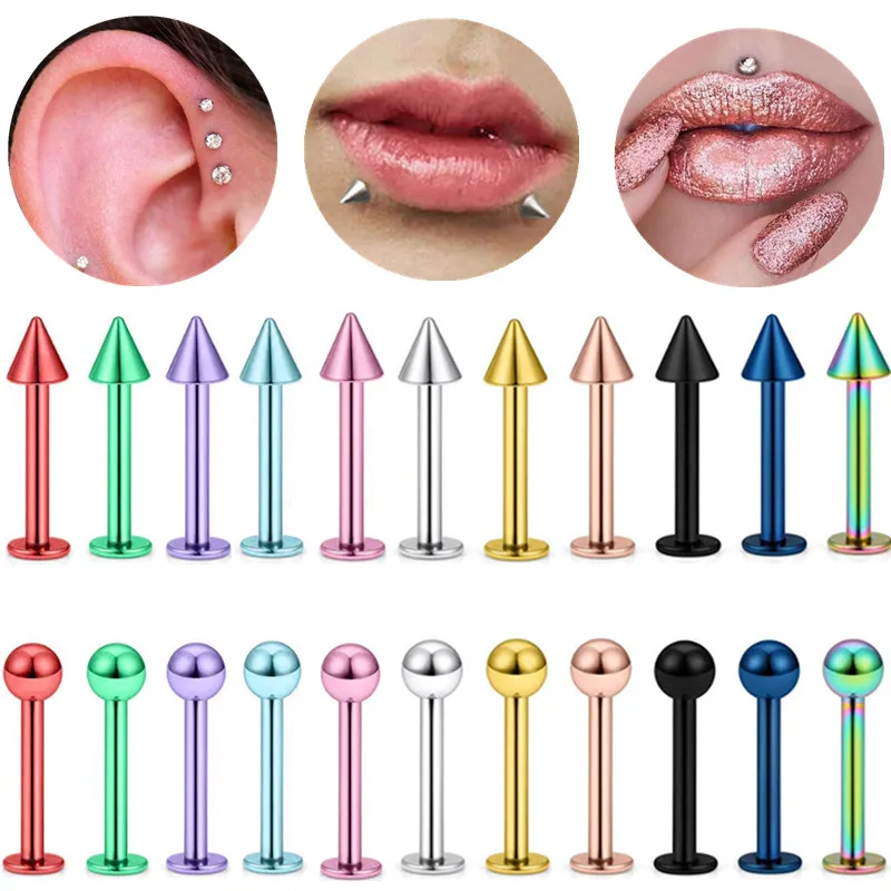 5PCS Stainless Steel Labret Piercing Set 12G Tragus Piercing Stud Lot Labret Stud Lip Ring Bulk Cartilage Earring Stud Helix