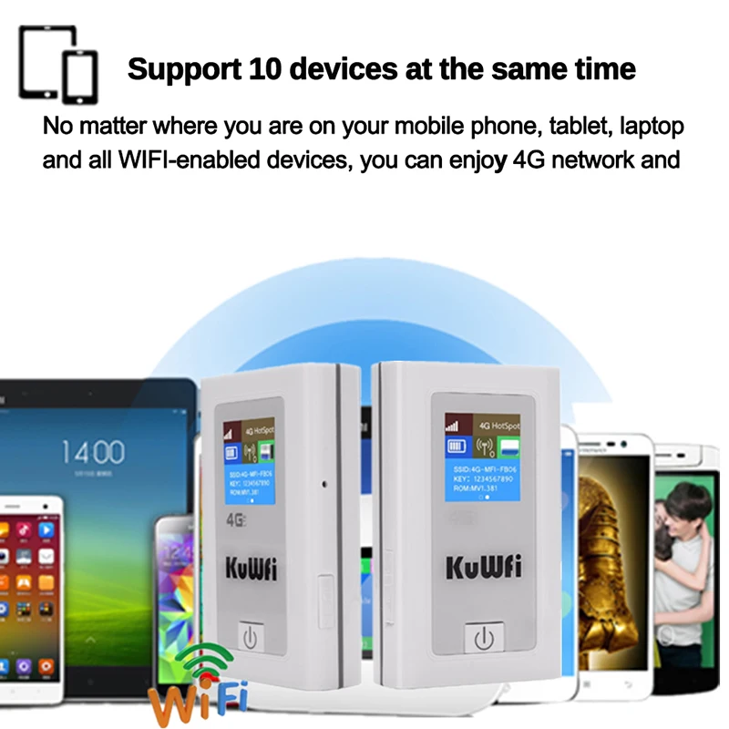 KuWFi 150Mbps 4G Router 5200mAh Mobile Wi-Fi Hotspot Device High Speed Wi-Fi Portable Router Hotspot Wifi Devices  For Travel