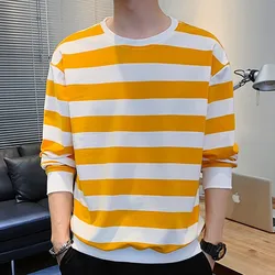 EL BARCO Spring Cotton Stripe Sweatshirt Men Hoodies Soft Black White Fashion Tops Coats Yellow Pink Male Pullover Jackets M-4XL