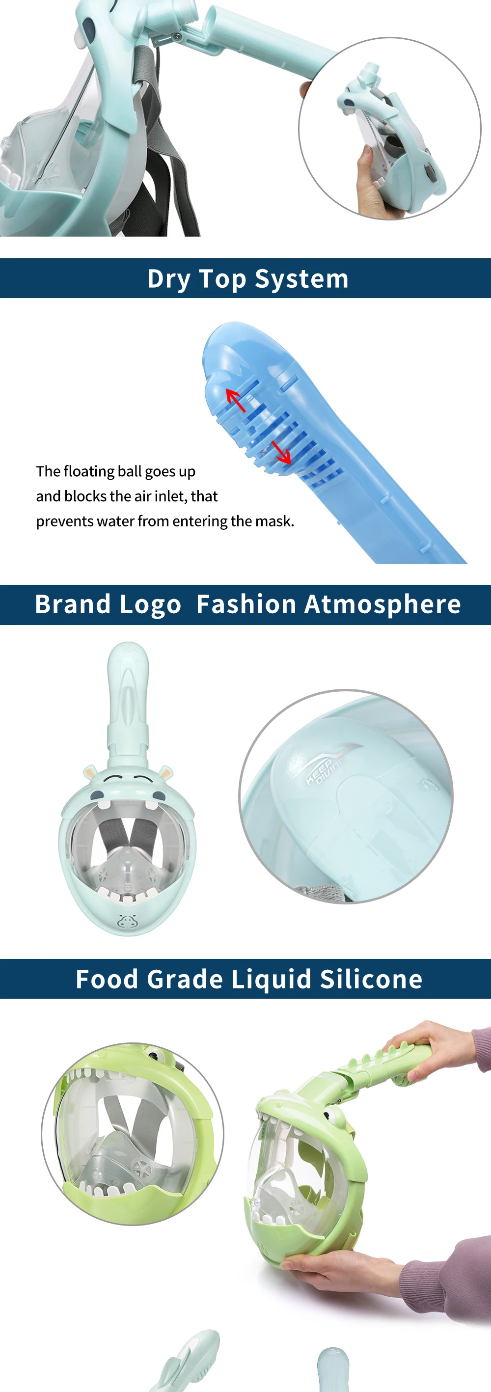 Kinder Cartoon Tauchmaske Schwimmen Voll gesicht Schnorchel maske Jungen Mädchen Unterwasser Tauchen Anti Nebel Schnorchel Set Ausrüstung Kinder – Detail 7