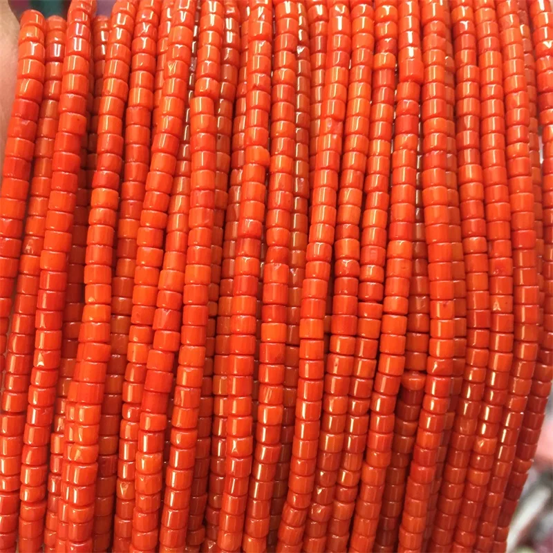 3*4MM Heishi Orange Red Natural Corals Stone Disc Loose Beads Fit DIY Disk Small Size Jewelry Bracelet Making Design