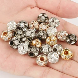8 10 12mm Rhinestone Crystal Ball Beads Big Hole Copper Round Spacer Disco Beads for Jewelry Making DIY Bracelet Accessories